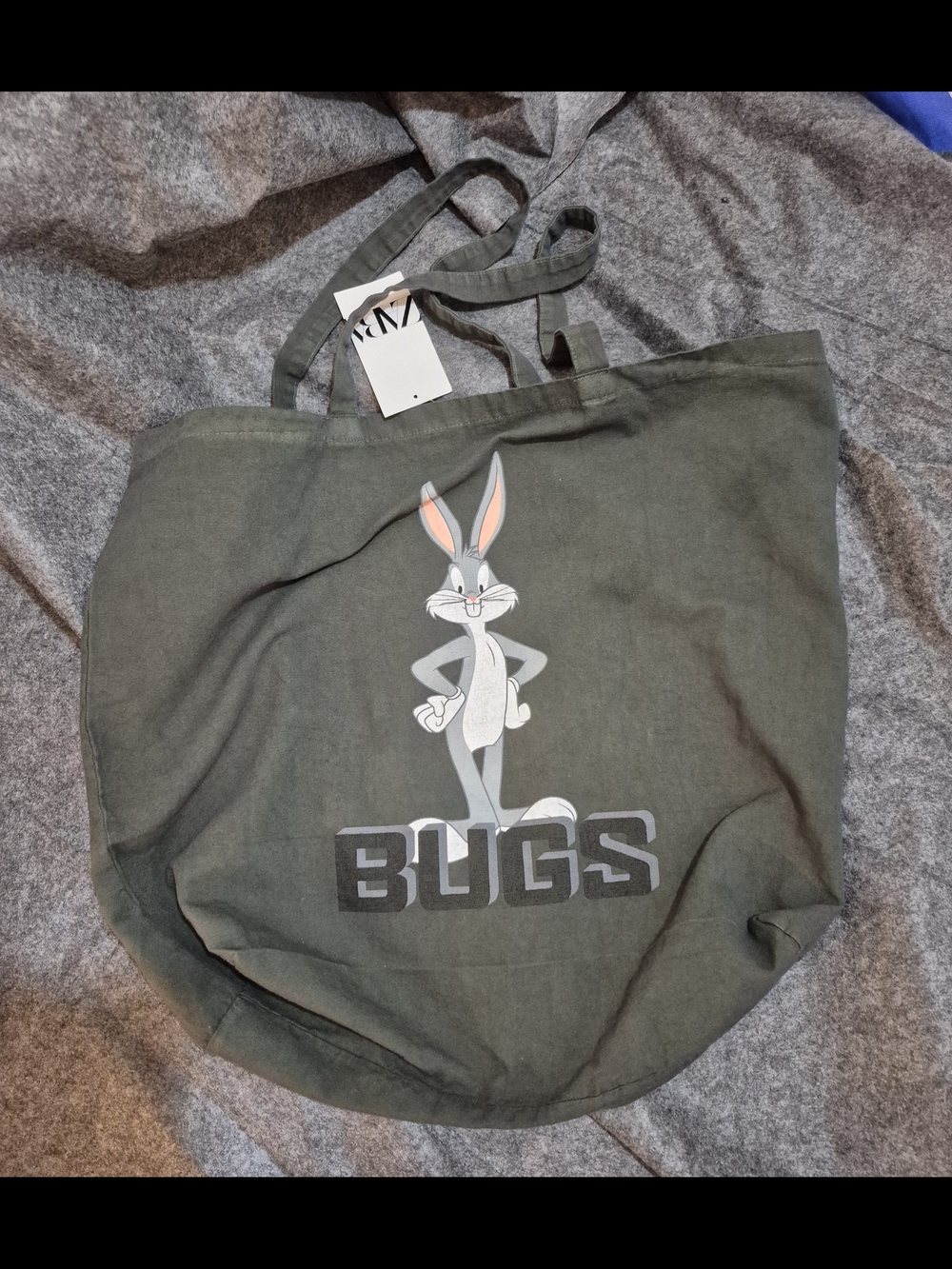 Zara Olive Green Bugs Bunny Graphic Tote
